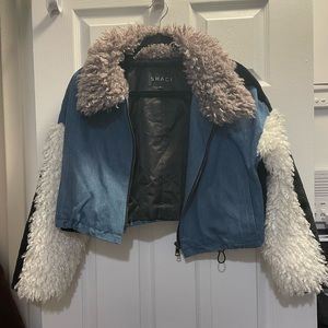 SHACI Denim & Faux Fur Patchwork Jacket